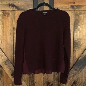 Club Monaco burgundy wool and sheer ruffle sweater